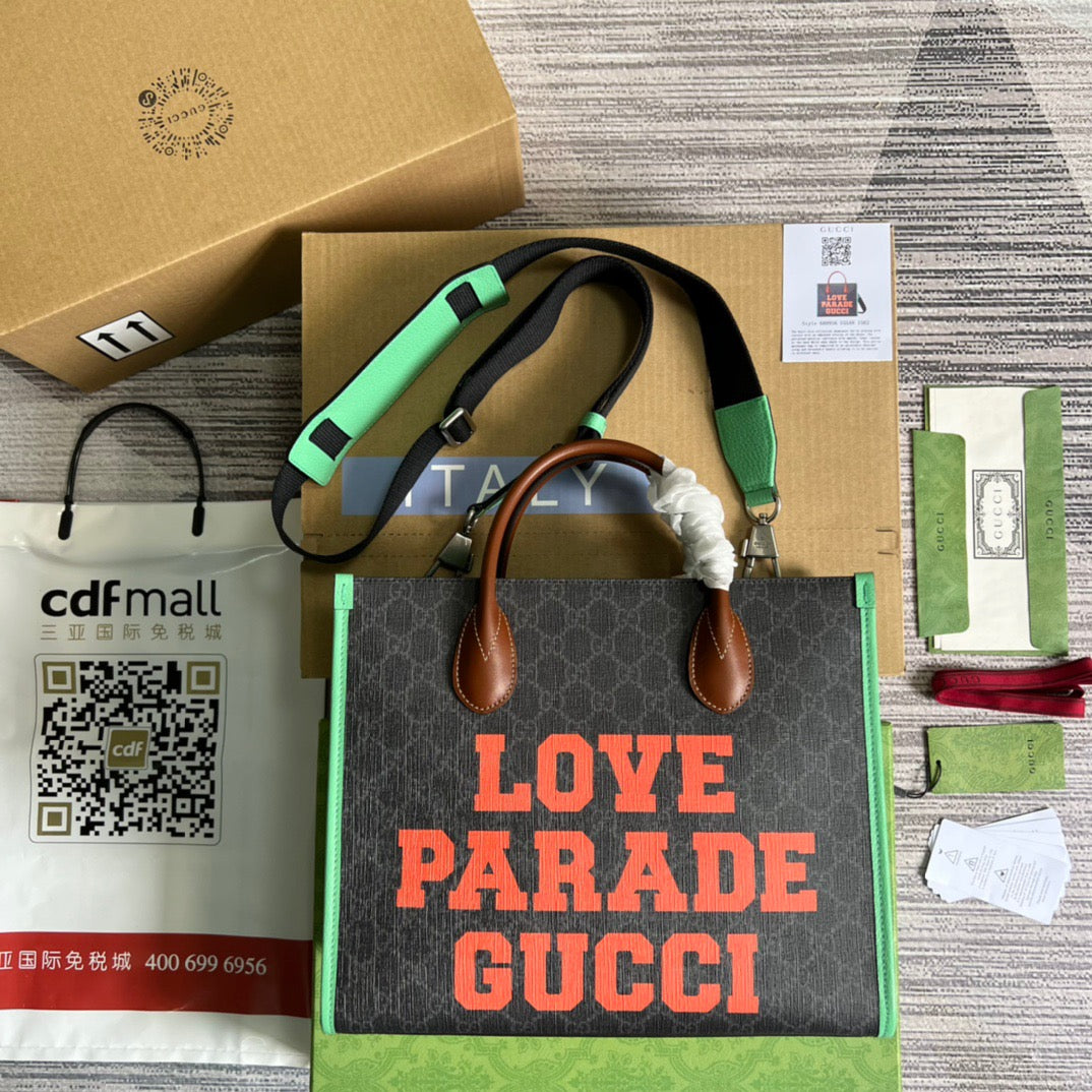 gg Love Parade gg Tote Bag Green For Women, Women’s Bags 12.2in/31cm gg
