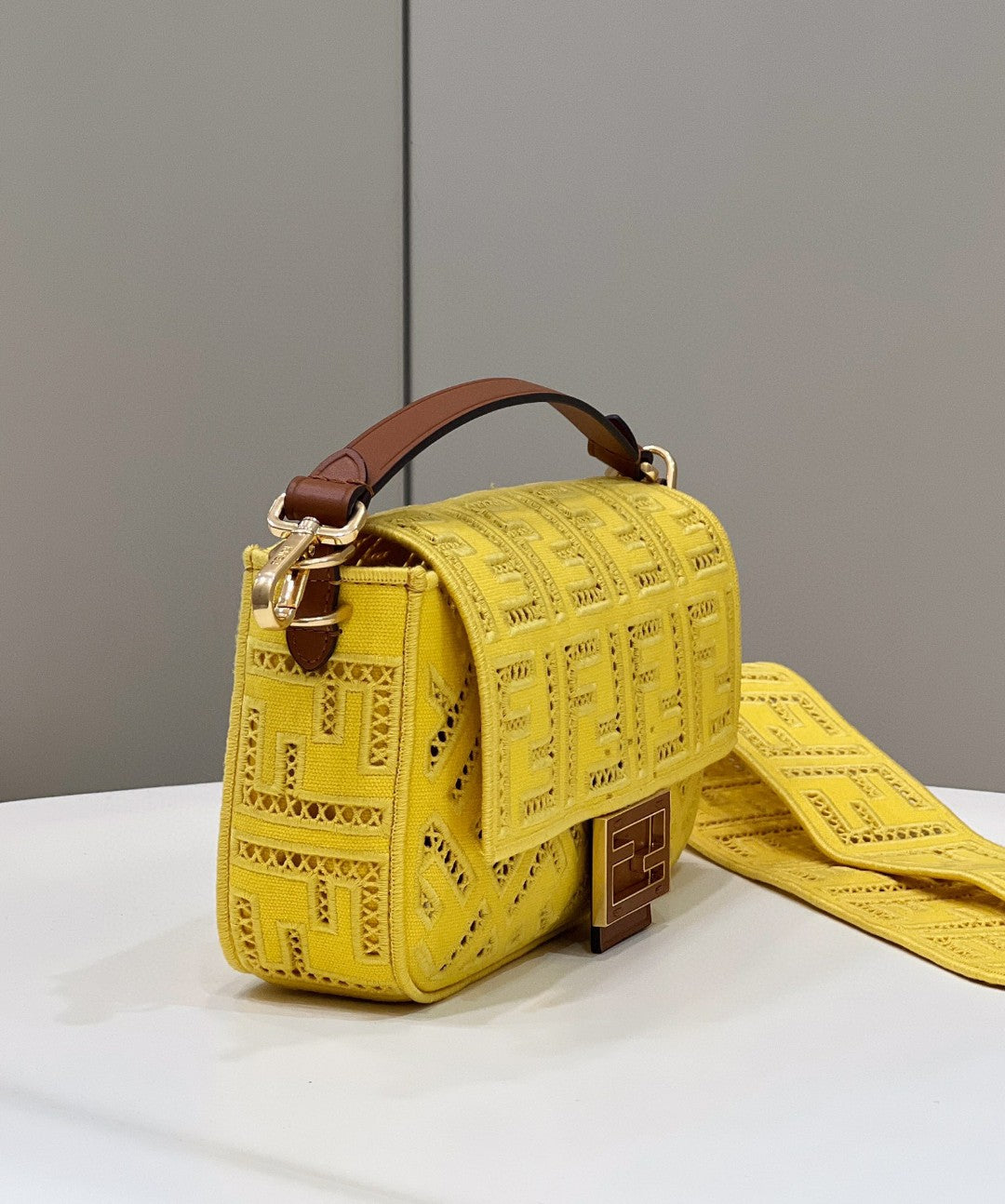 FI Baguette Yellow with Embroidery Medium Bag For Woman 28cm/11in