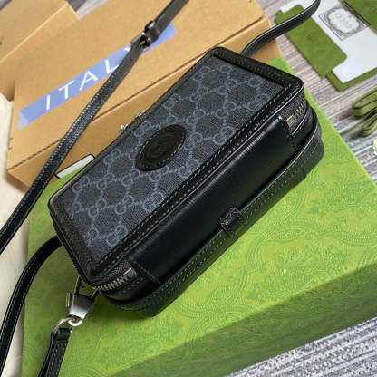 gg Mini Bag With Interlocking G Black gg Supreme Canvas For Women 9in/23cm gg