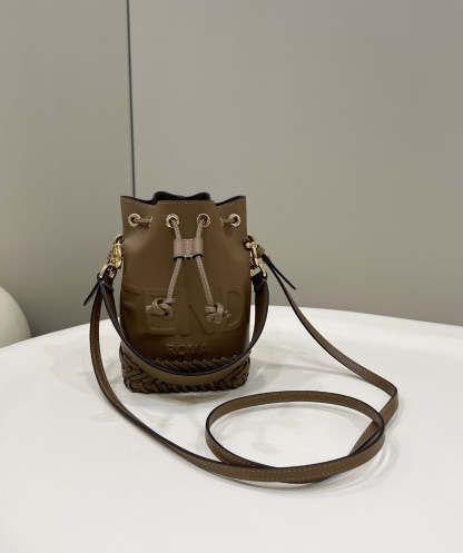 FI Mon Tresor Brown Mini-bag with stitching For Woman 18cm/7in