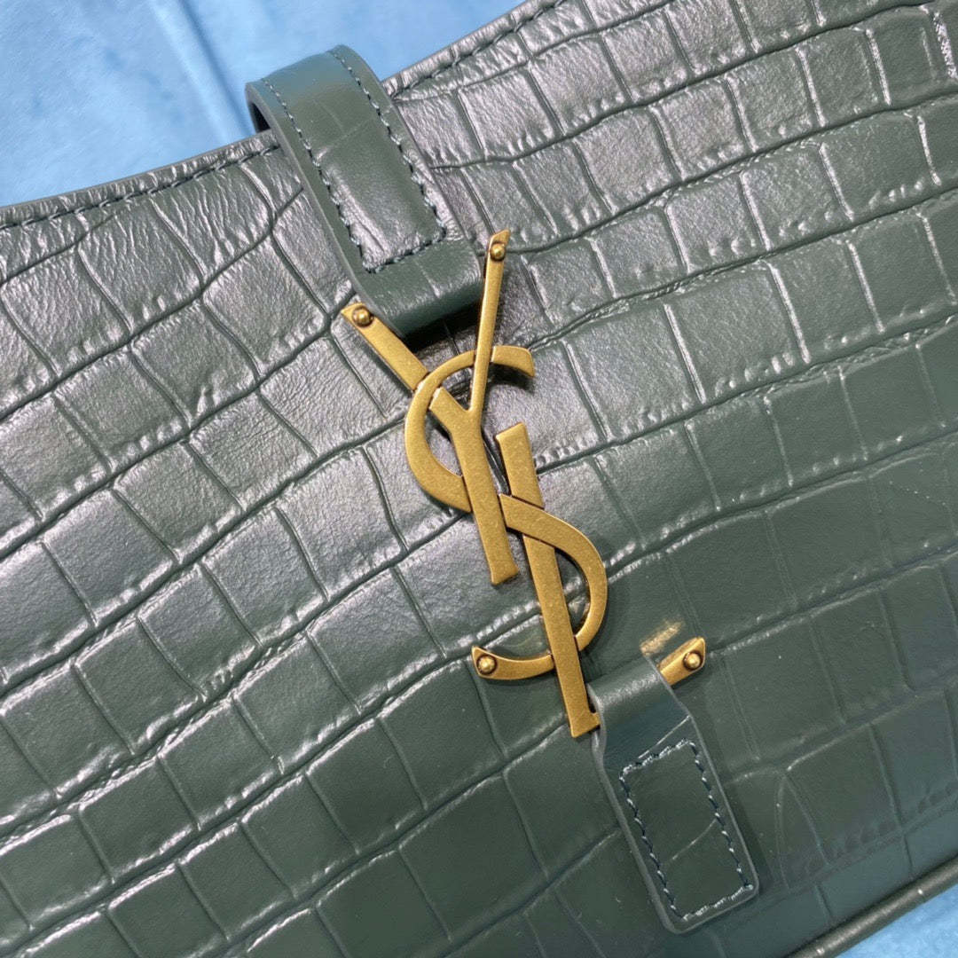 YSSL Le 5 À 7 Hobo Bag In Crocodile Embossed Shiny Dark Green For Women 9in/23cm YSL 657228DZE0W3045