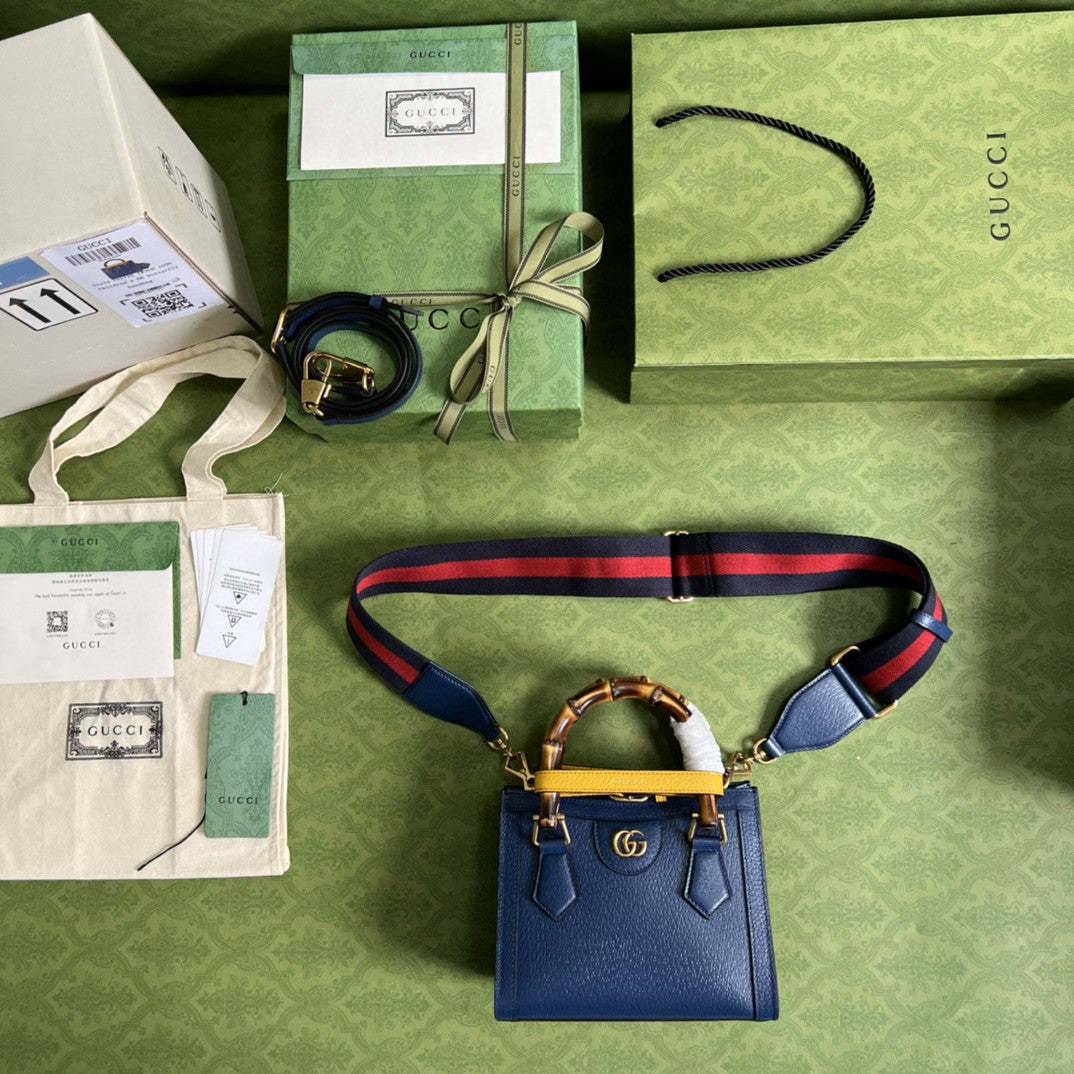 gg Diana Mini Tote Bag Canvas Lining Blue For Women 7.9in/20cm gg 702732 U3ZDT 4862