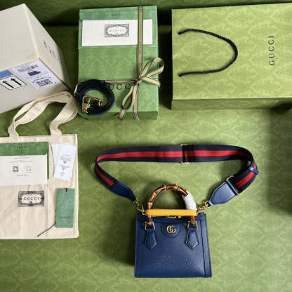 gg Diana Mini Tote Bag Canvas Lining Blue For Women 7.9in/20cm gg 702732 U3ZDT 4862