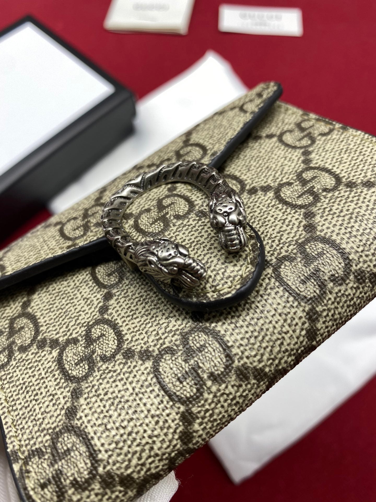 gg Dionysus gg Supreme Chain Wallet Beige/Ebony gg Supreme Canvas For Women 4in/11cm gg