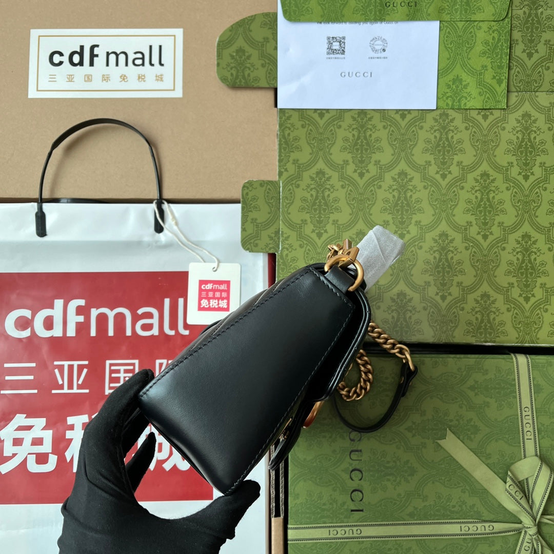 gg Marmont Mini Top Handle Bag Black For Women, Women’s Bags 8.3in/21cm gg ‎547260 DTDIT 1000