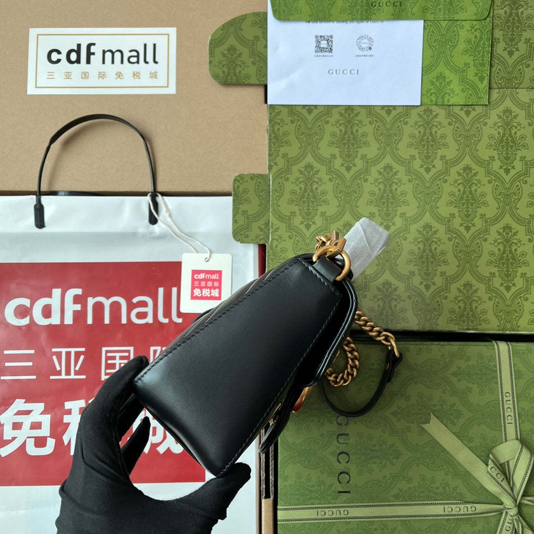 gg Marmont Mini Top Handle Bag Black For Women, Women’s Bags 8.3in/21cm gg ‎547260 DTDIT 1000