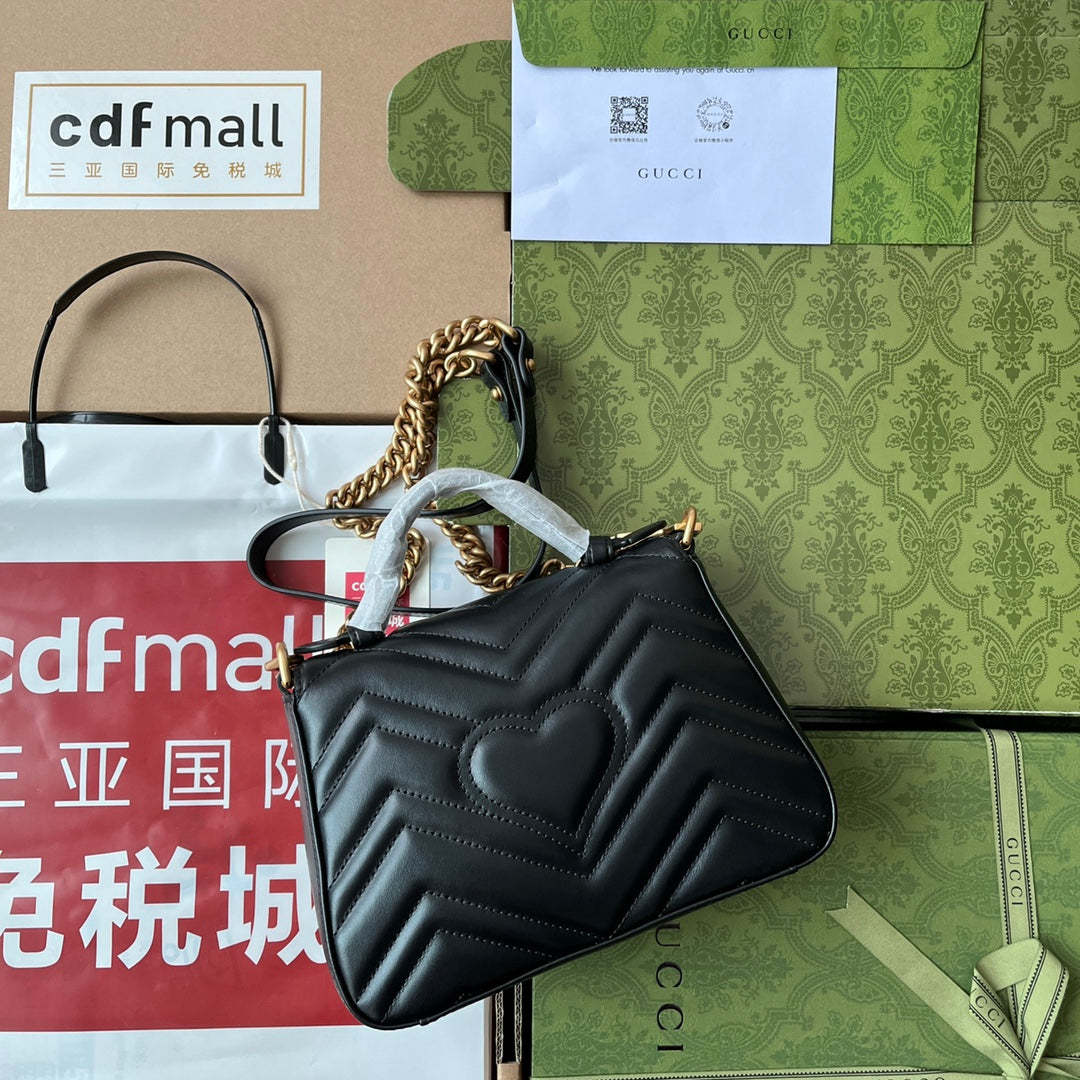 gg Marmont Mini Top Handle Bag Black For Women, Women’s Bags 8.3in/21cm gg ‎547260 DTDIT 1000