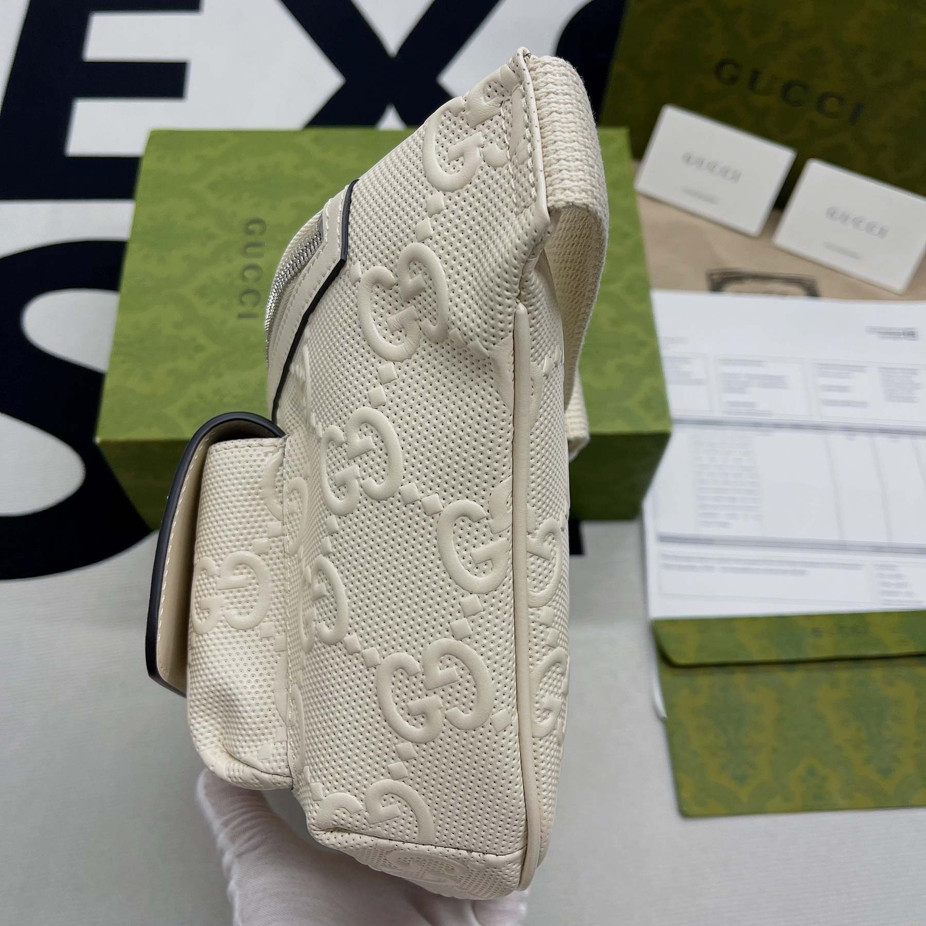 gg Embossed Belt Bag White gg Embossed For Men  11in/28cm gg