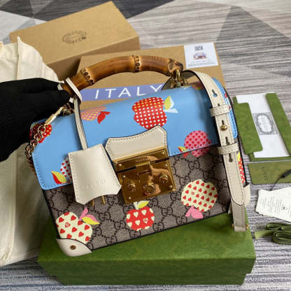 gg Padlock gg Small amboo Strawberry Shoulder Bag Beige For Women, Women’s Bags 9.5in/24cm gg