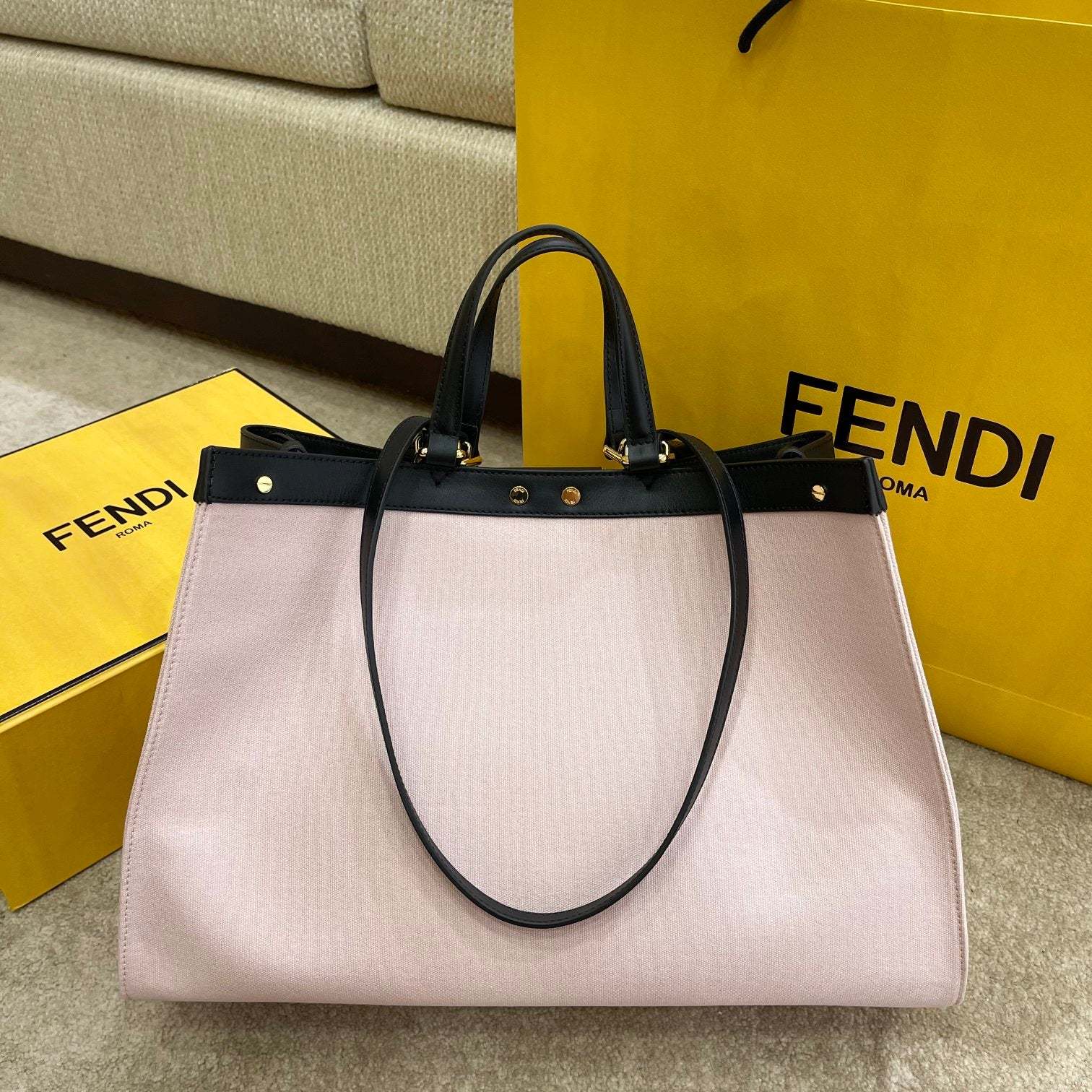 FI Peekaboo X-tote Bag Pink Canvas For Women, Women’s Handbags, Shoulder Bags 16.1in/41cm FF 8BH374