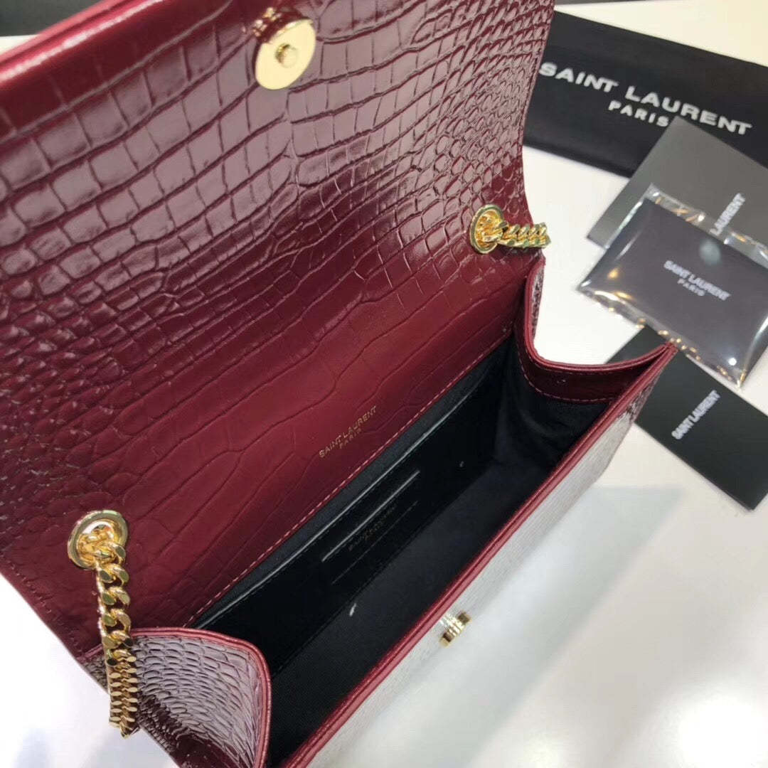 YSSL Kate Small Chain Bag With Tassel In Embossed Burgundy For Women 7.8in/20cm YSL 