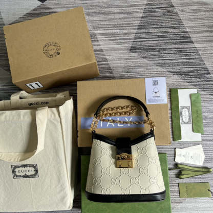 gg Small gg Shoulder Bag White Debossed For Women 9.8in/25cm 675788 gg UD9AX 9099
