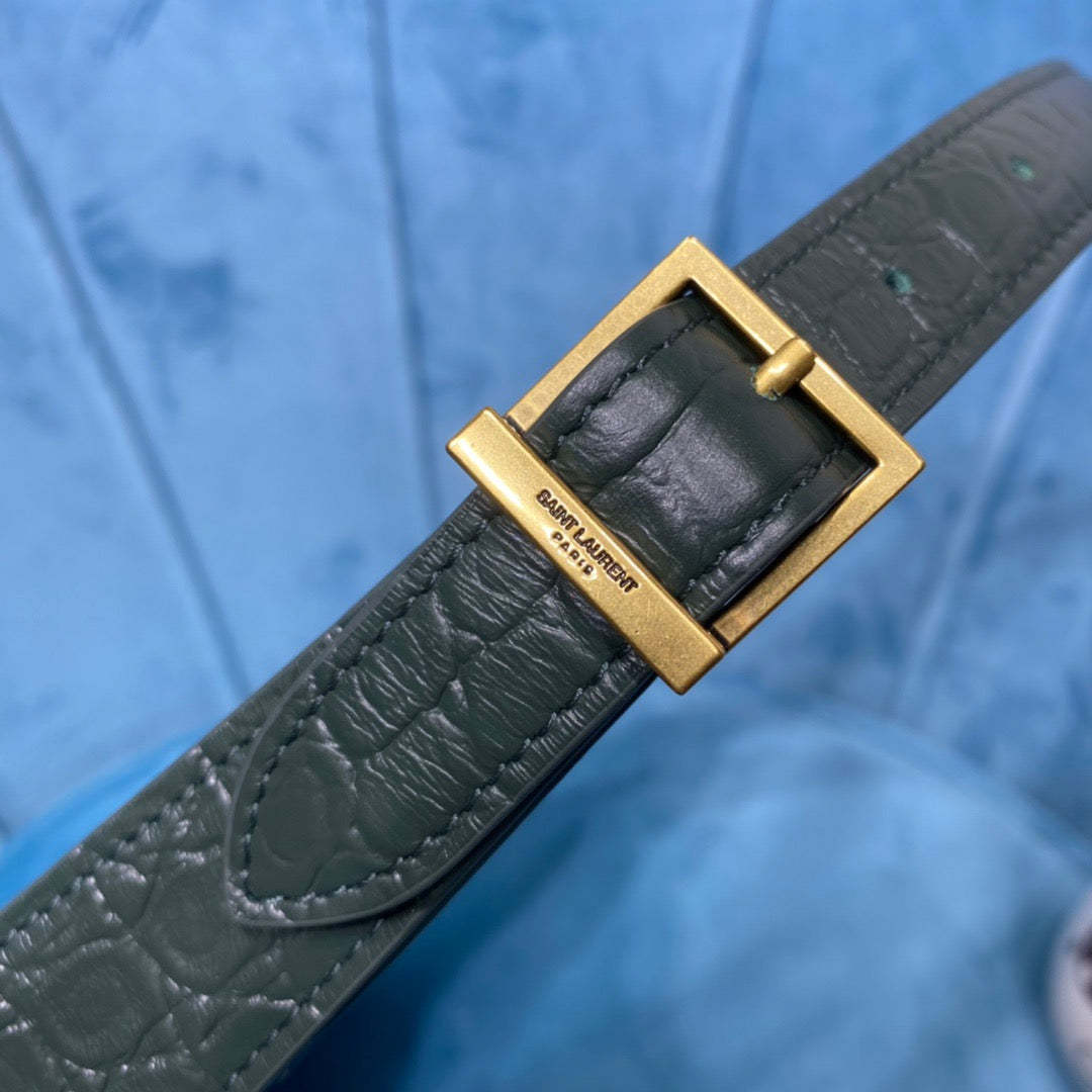 YSSL Le 5 À 7 Hobo Bag In Crocodile Embossed Shiny Dark Green For Women 9in/23cm YSL 657228DZE0W3045