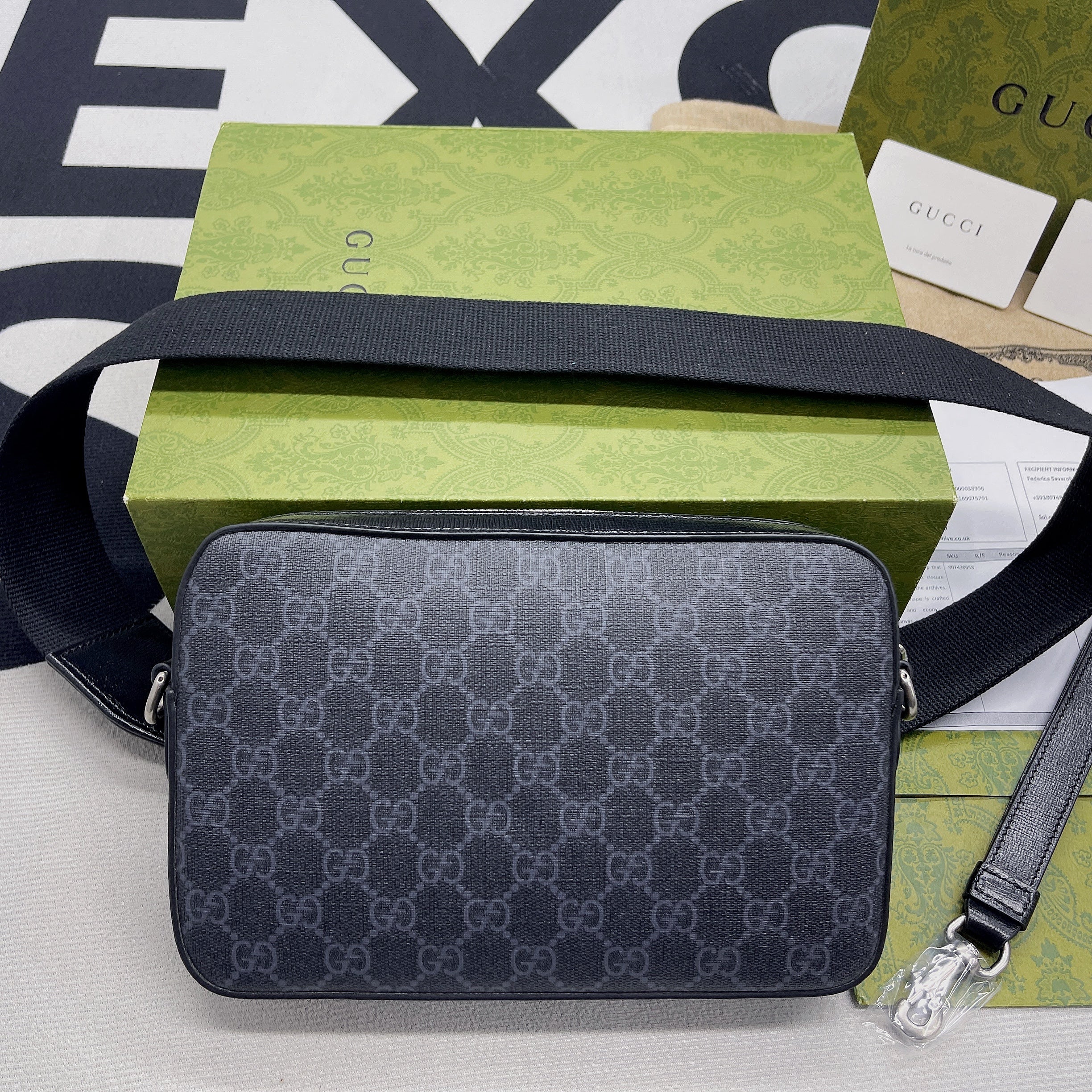 gg Shoulder Bag With Interlocking G Black gg Supreme Canvas For Women  9.6in/24.5cm gg 703468 92THF 1000