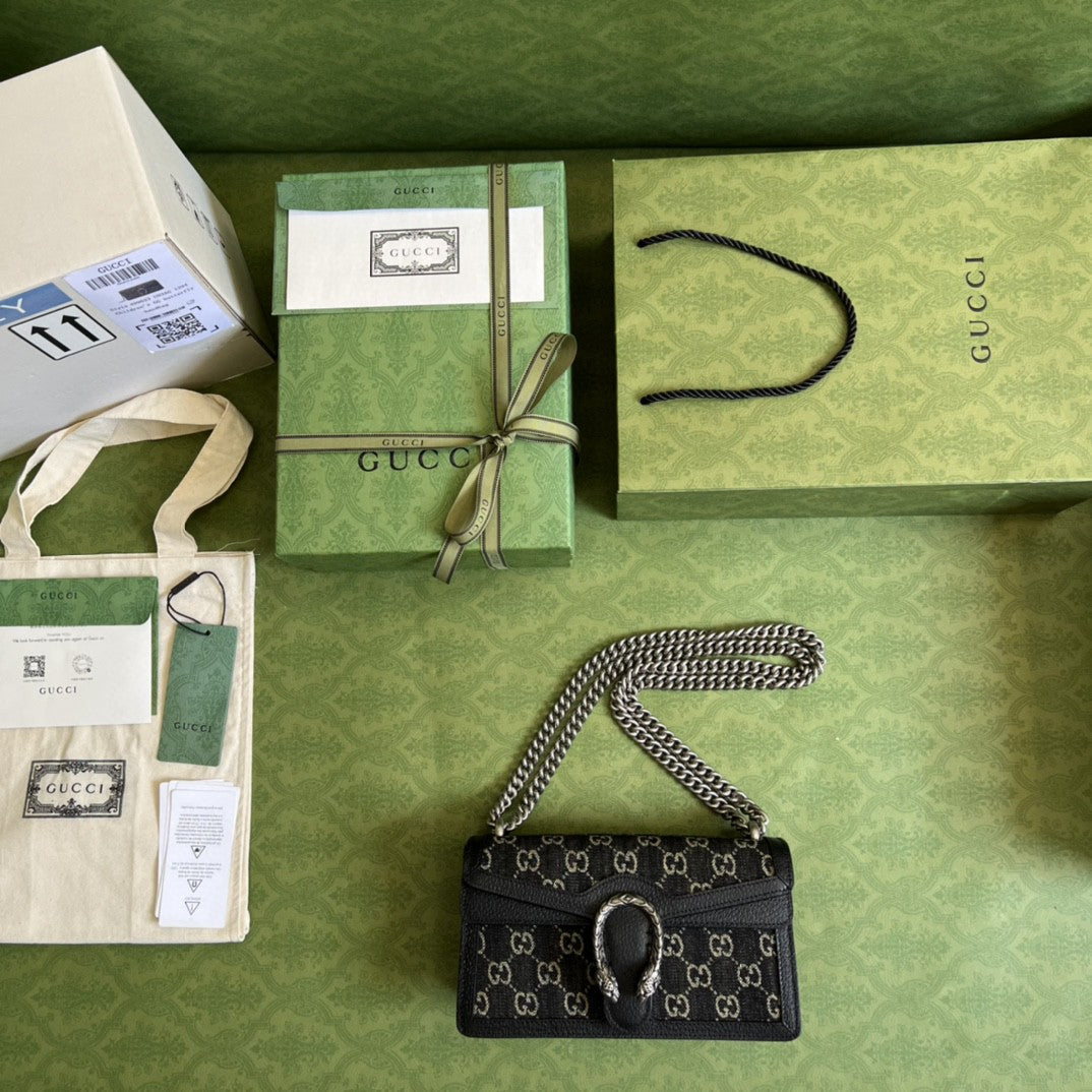 gg Dionysus Small gg Shoulder Bag Black And Ivory gg Denim Jacquard For Women 10in/25cm 499623 UN3BN 1274