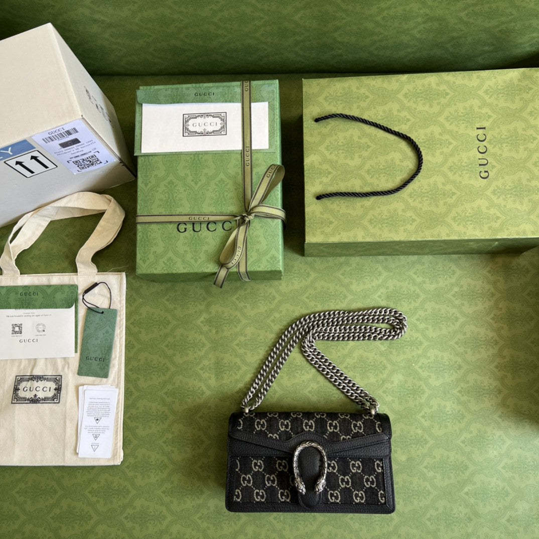 gg Dionysus Small gg Shoulder Bag Black And Ivory gg Denim Jacquard For Women 10in/25cm 499623 UN3BN 1274