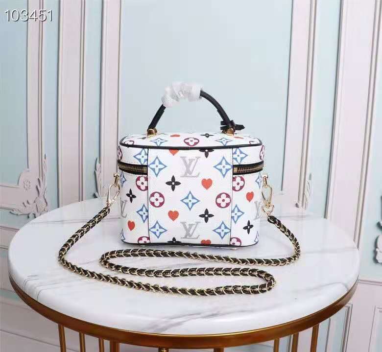 LV Vanity PM Bag Game On Monogram Canvas White By Nicolas Ghesquiere For Women, Women���s Handbags, Shoulder And Crossbody 7.5in/19cm LV M57458
