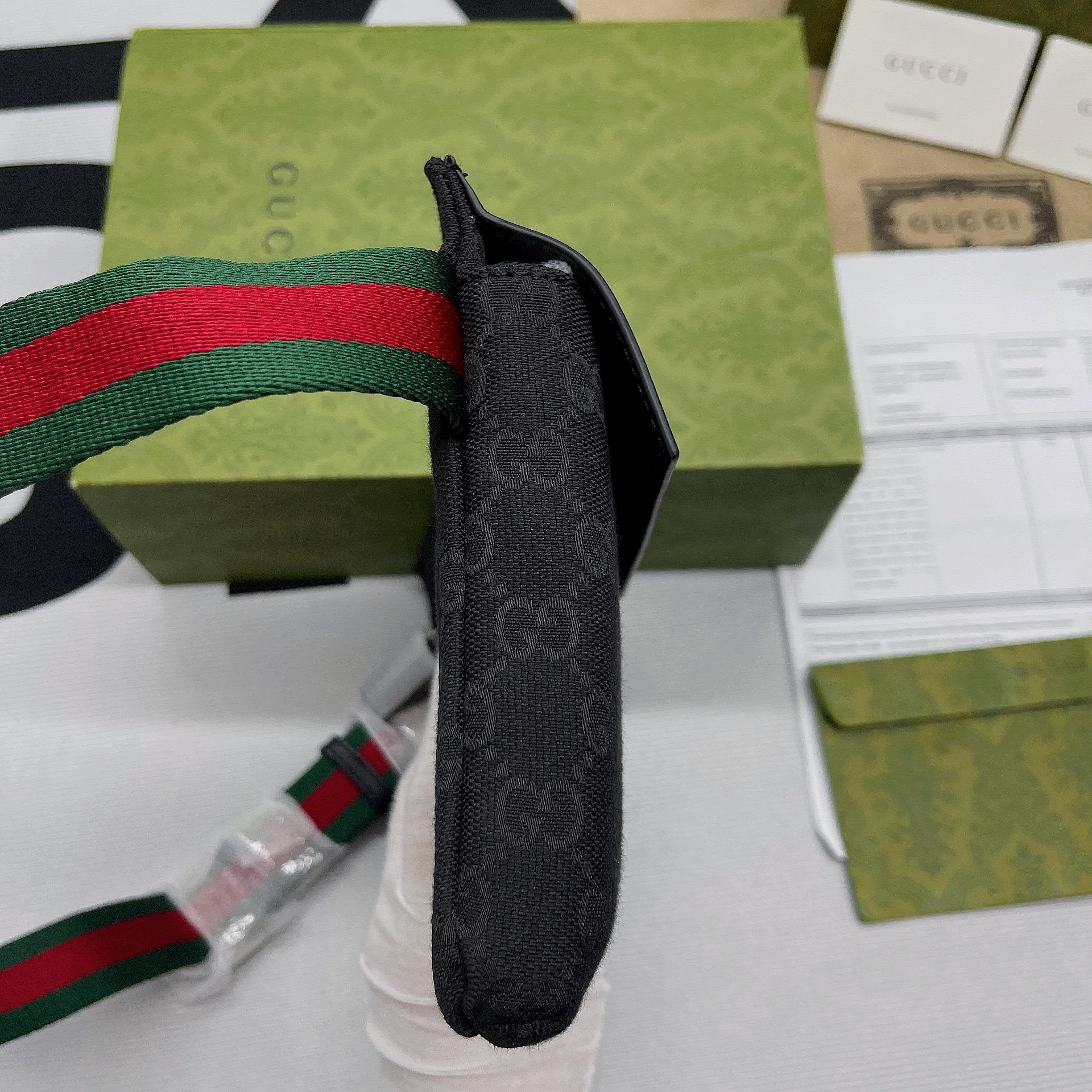 gg Supreme Canvas Two Pocket Waist Belt Bag Black gg Supreme Canvas For Men  3in/7.5cm gg