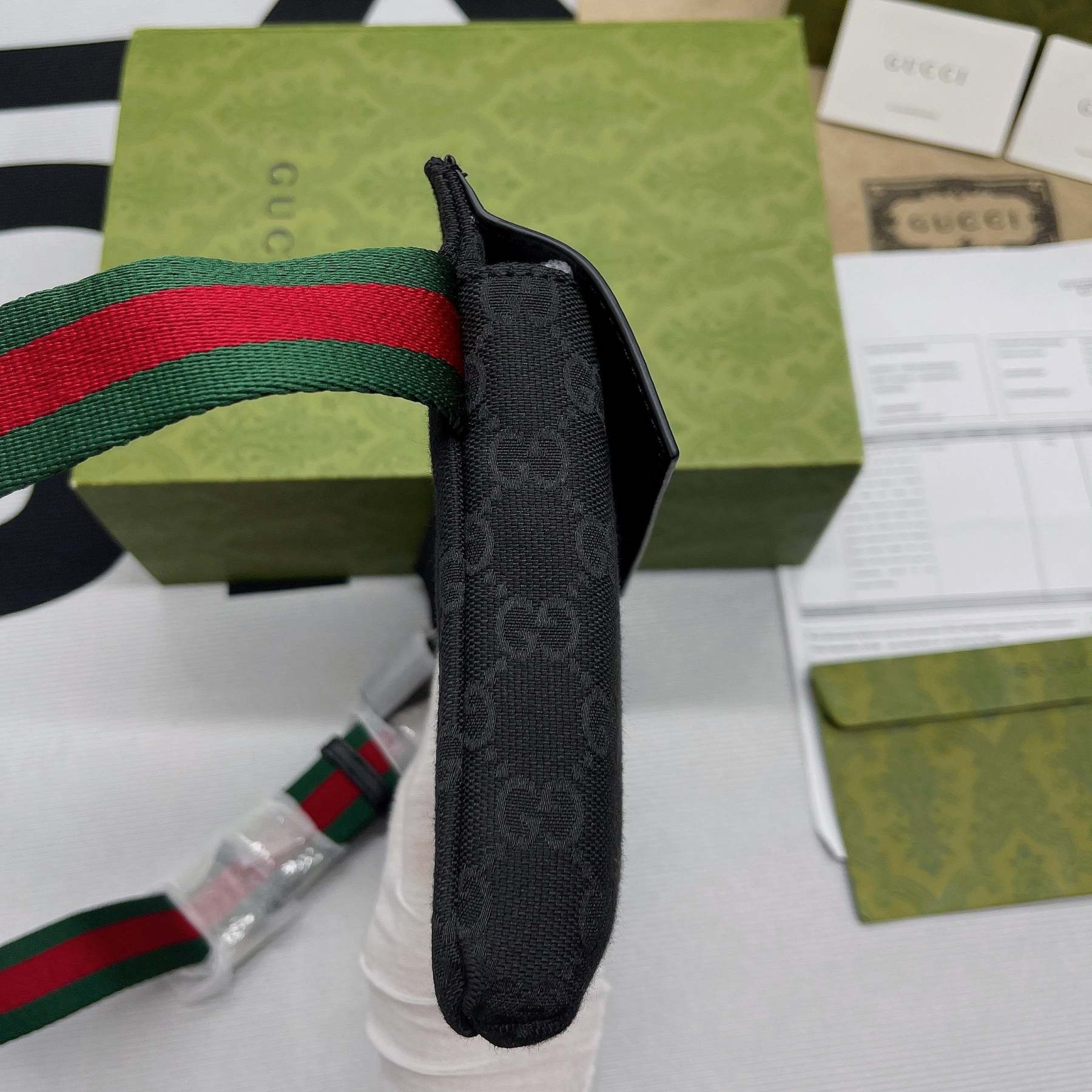 gg Supreme Canvas Two Pocket Waist Belt Bag Black gg Supreme Canvas For Men  3in/7.5cm gg