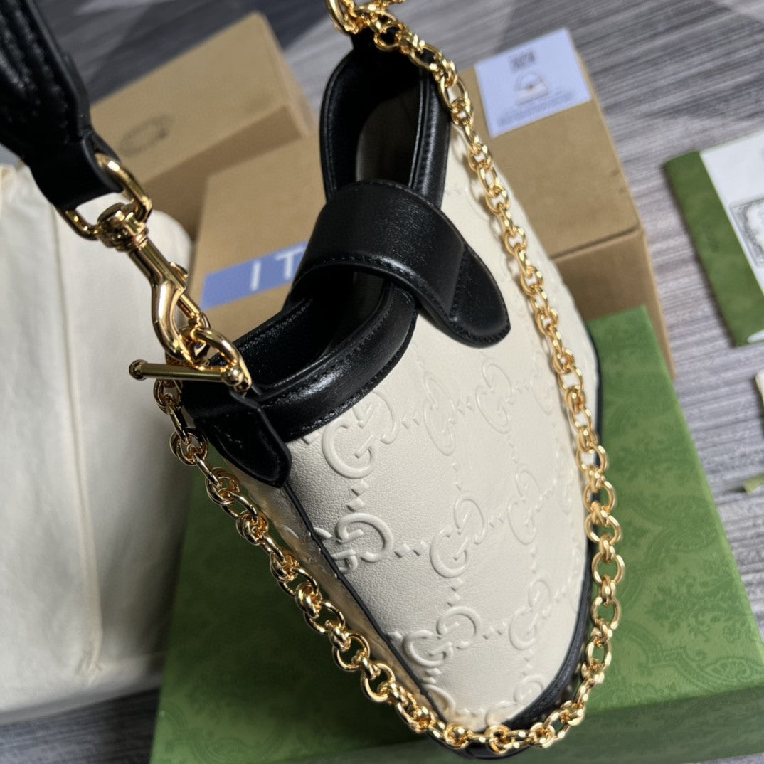 gg Small gg Shoulder Bag White Debossed For Women 9.8in/25cm 675788 gg UD9AX 9099