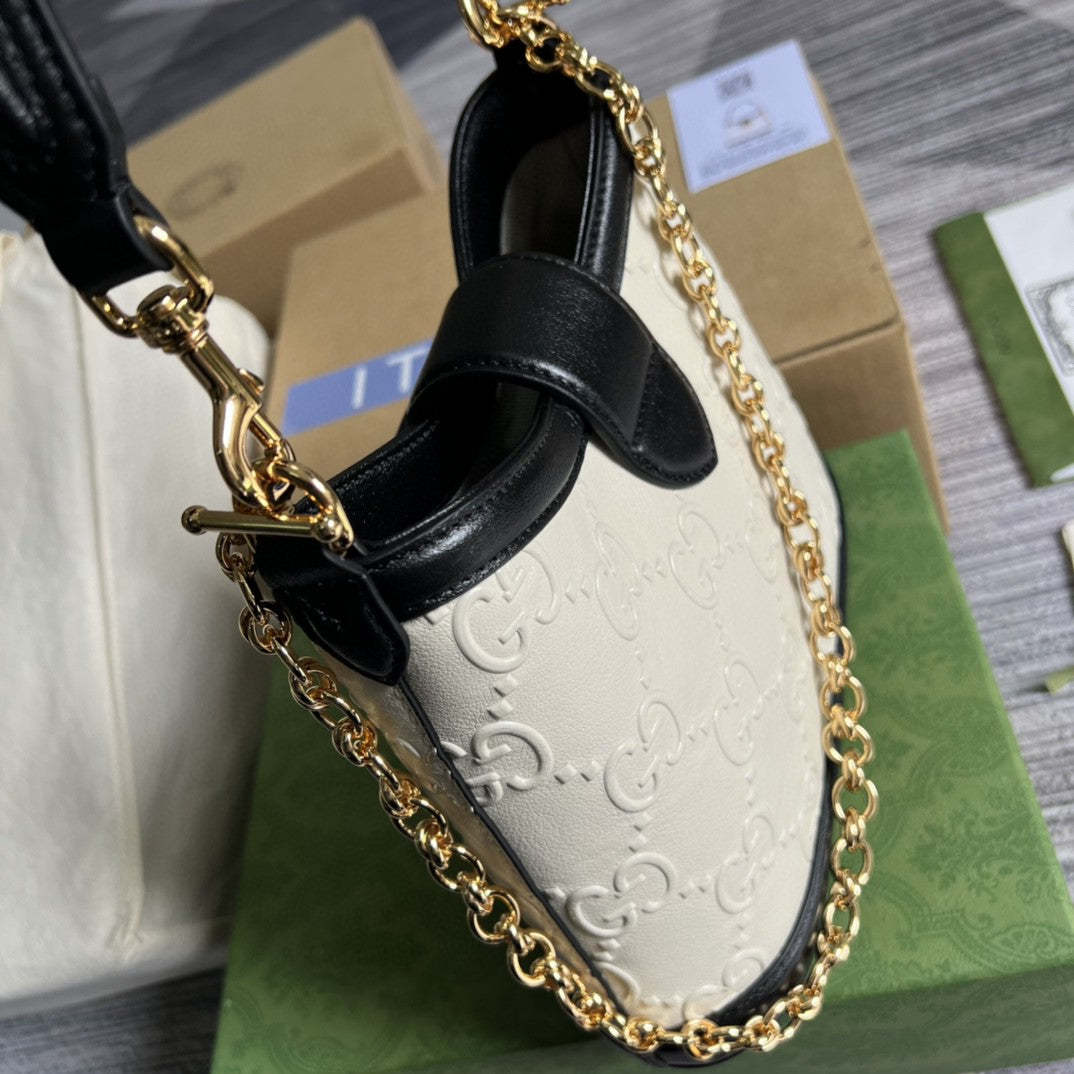 gg Small gg Shoulder Bag White Debossed For Women 9.8in/25cm 675788 gg UD9AX 9099