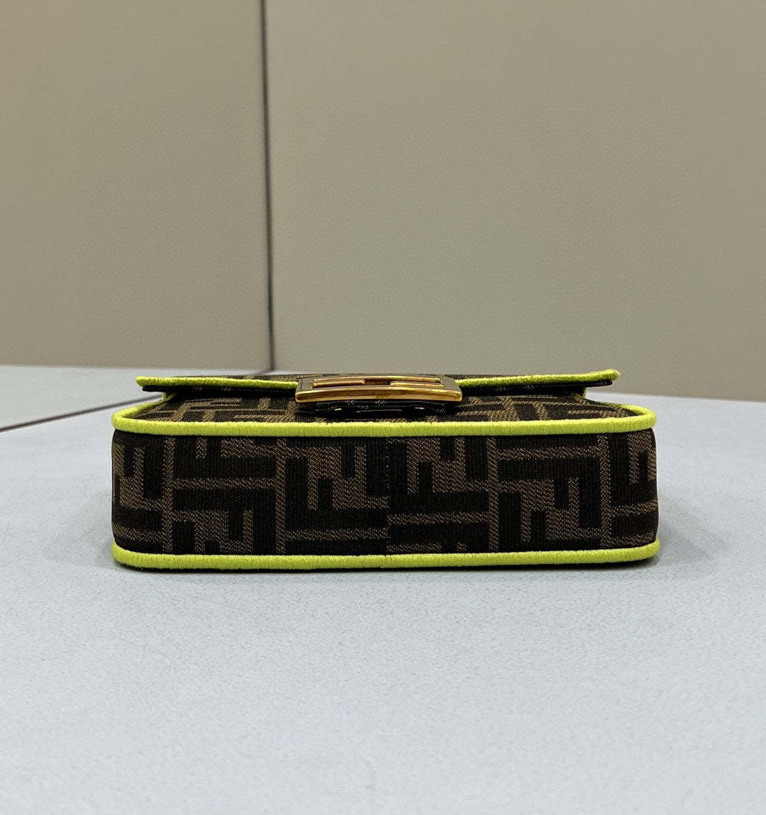 FI Baguette Small Brown Fabric Yellow Border Bag For Woman 18cm/7in