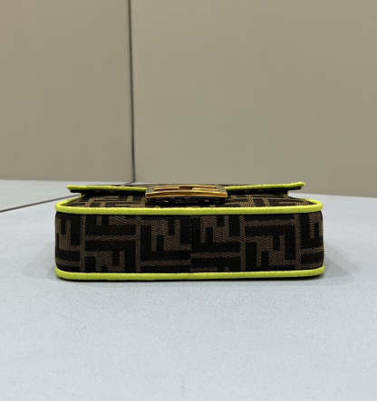 FI Baguette Small Brown Fabric Yellow Border Bag For Woman 18cm/7in