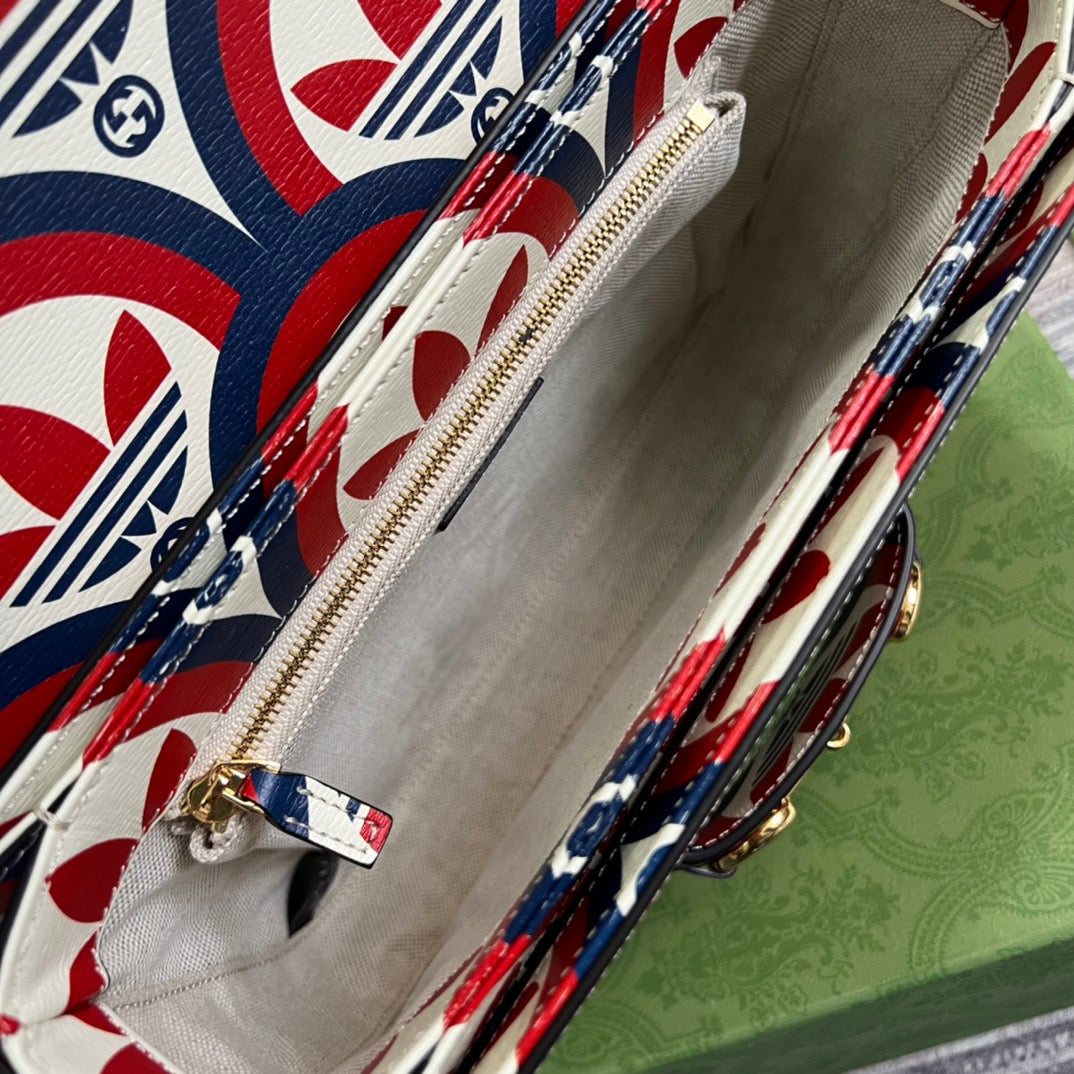 gg x Adidas Horsebit 1955 Shoulder Bag Blue/Red For Women, Women’s Bags 9.8in/25cm gg 602204 UVG0G 4168