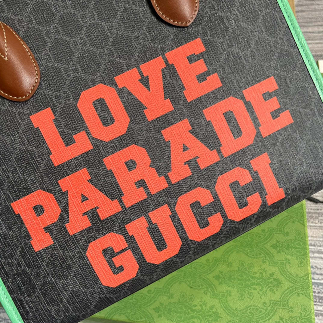 gg Love Parade gg Tote Bag Green For Women, Women’s Bags 12.2in/31cm gg