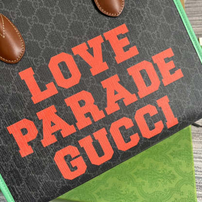 gg Love Parade gg Tote Bag Green For Women, Women’s Bags 12.2in/31cm gg