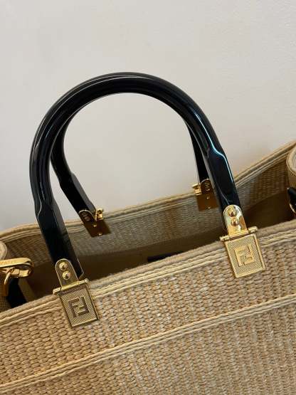 FI Sunshine Medium Beige and Black straw shopper Bag For Woman 31cm/12in 8BH386AKRPF1CBX