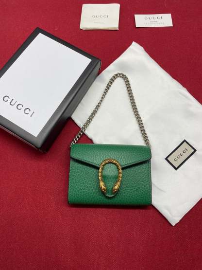 gg Super Mini Dionysus Chain Bag Emerald Green Metal-Free Tanned For Women 4in/11cm gg