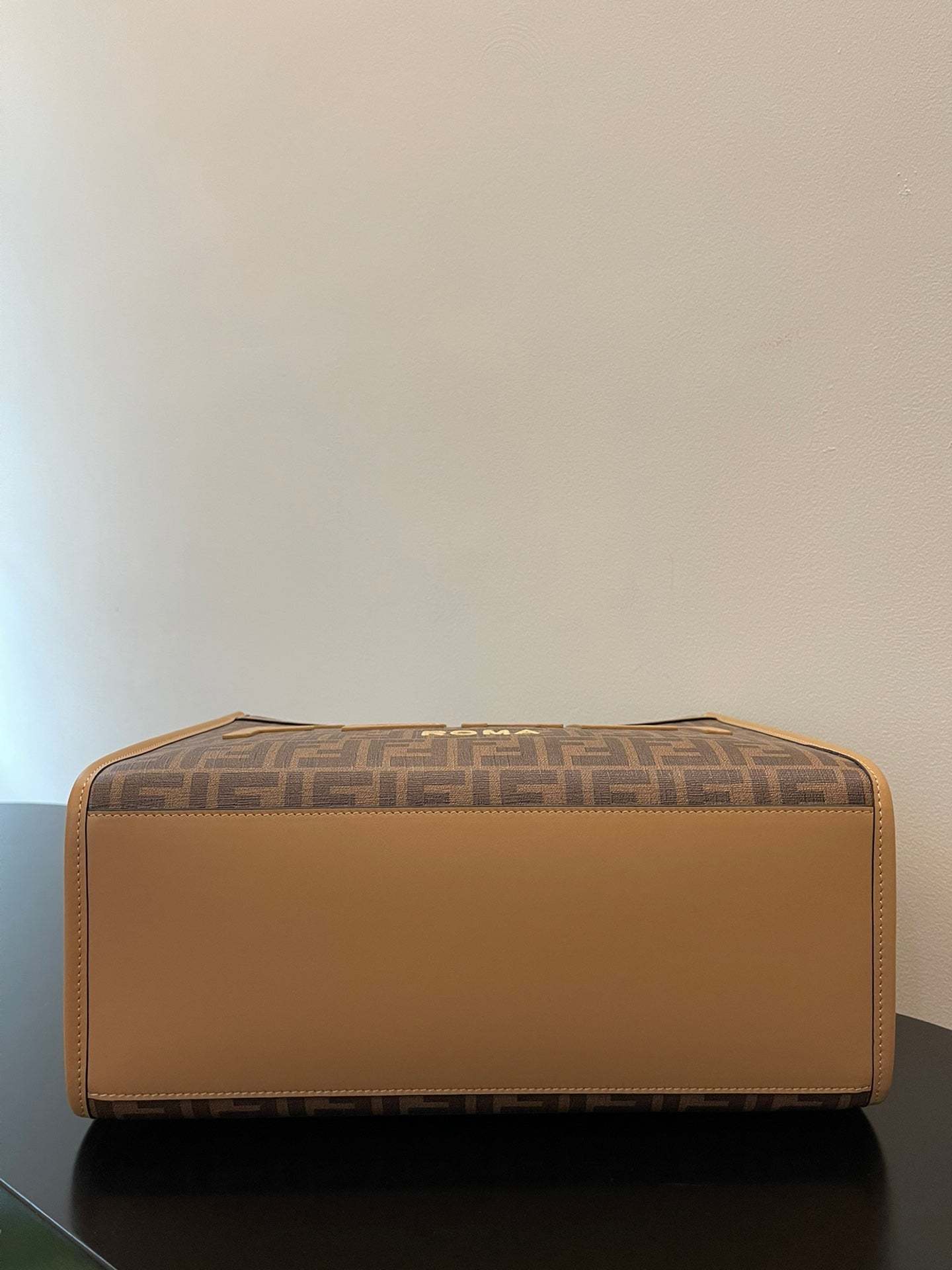 FI Sunshine Medium Brown FF jacquard fabric shopper Bag For Woman 31cm/12in