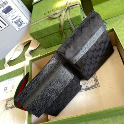 gg Supreme Canvas Two Pocket Waist Belt Bag Black gg Supreme Canvas For Men  3in/7.5cm gg