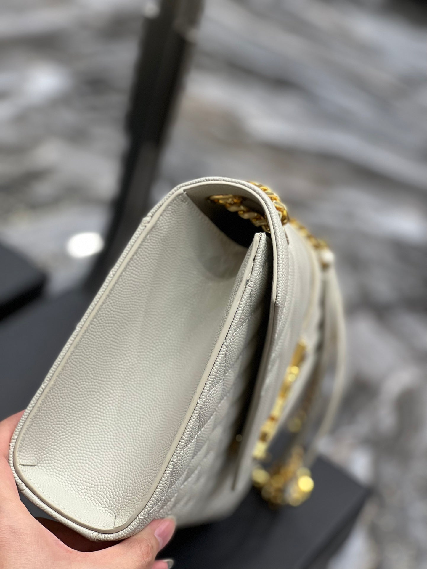 YSSL Envelope Medium Chain Bag White For Women, Women’s Bags 9.4in/24cm YSL