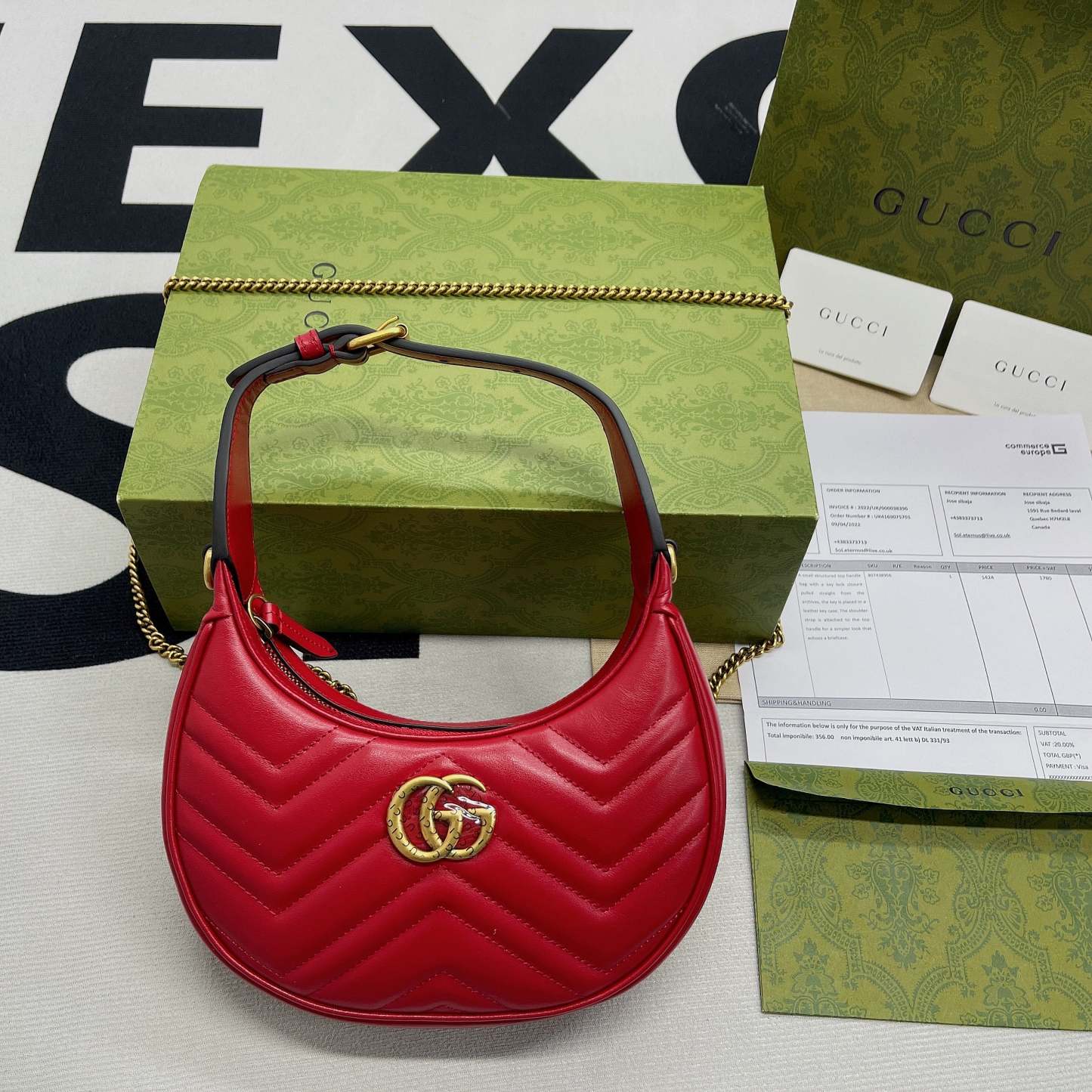 gg Marmont Half Moon Shaped Mini Bag Red For Women, Women’s Bags 8.5in/22cm gg
