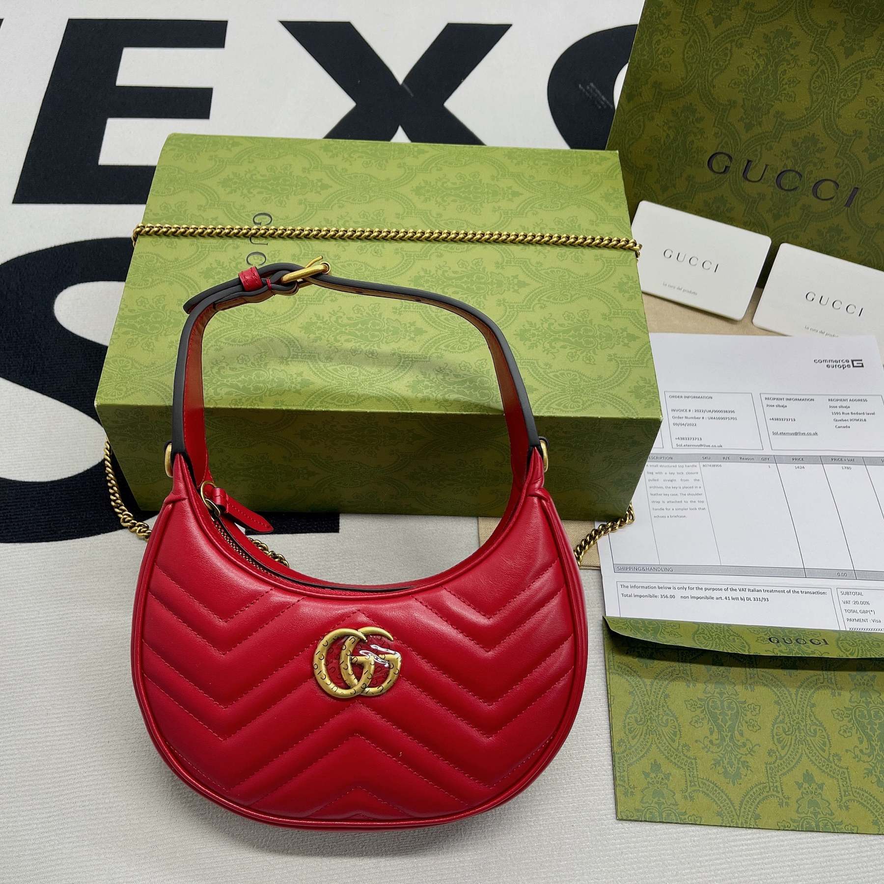 gg Marmont Half Moon Shaped Mini Bag Red For Women, Women’s Bags 8.5in/22cm gg