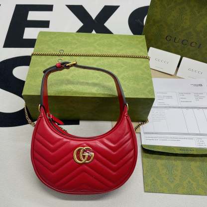 gg Marmont Half Moon Shaped Mini Bag Red For Women, Women’s Bags 8.5in/22cm gg