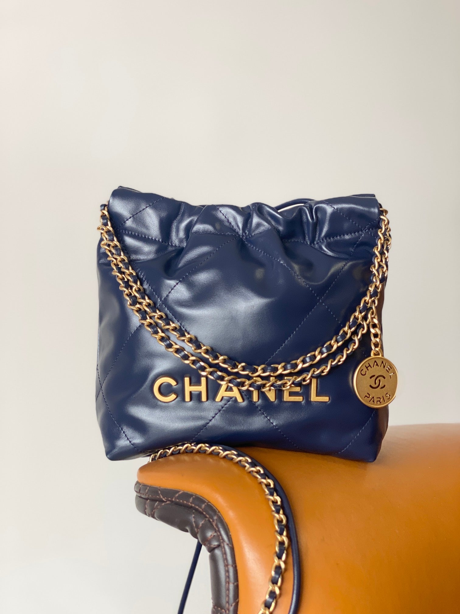 CHL 22 MINI BAG GOLD TONE NAVY BLUE 7.5IN/19CM