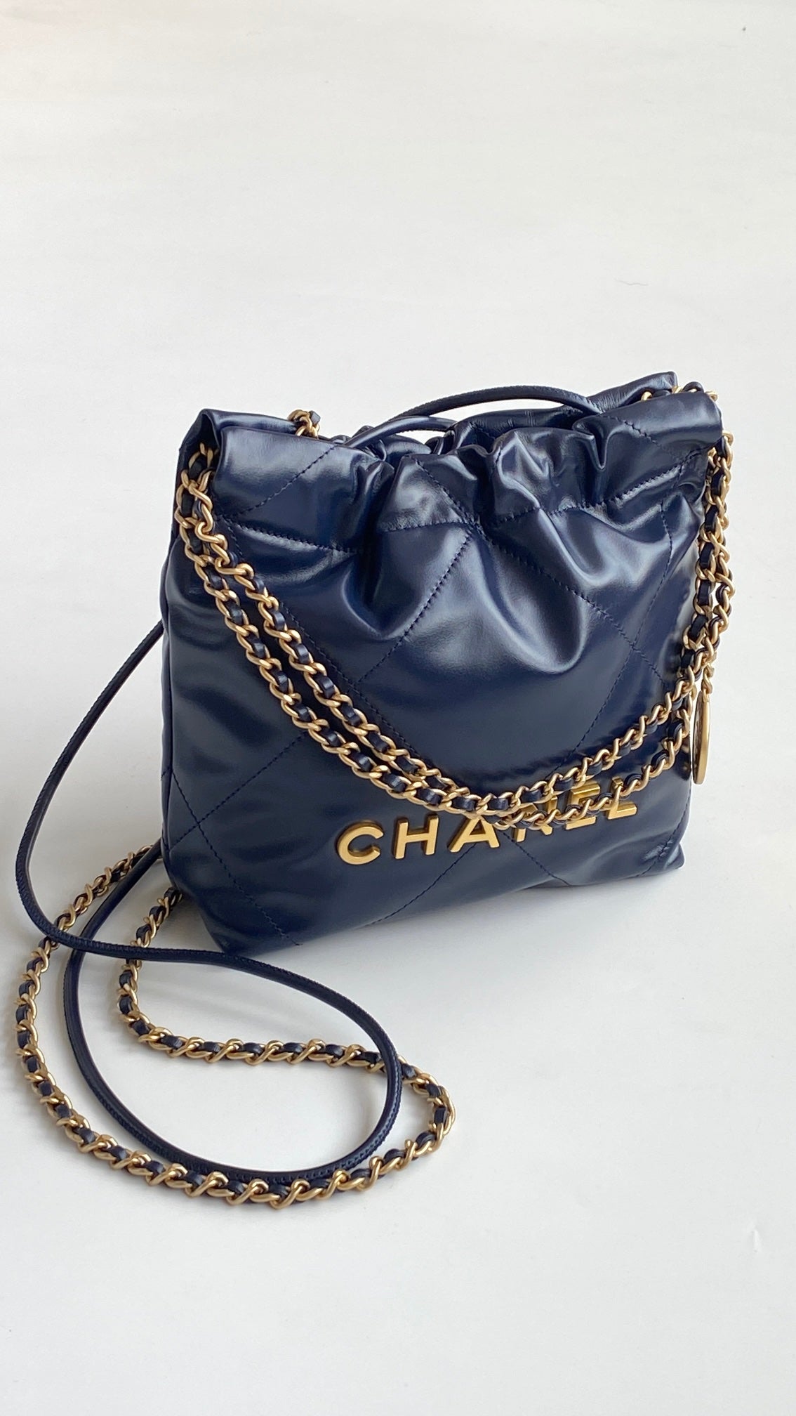 CHL 22 MINI BAG GOLD TONE NAVY BLUE 7.5IN/19CM