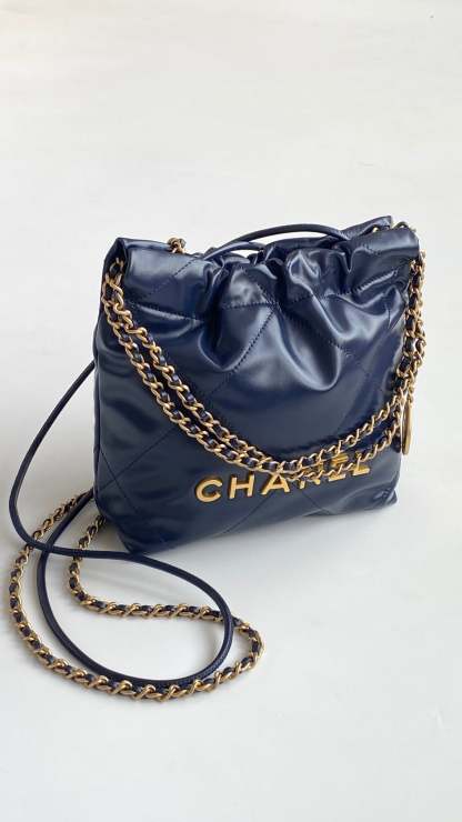 CHL 22 MINI BAG GOLD TONE NAVY BLUE 7.5IN/19CM