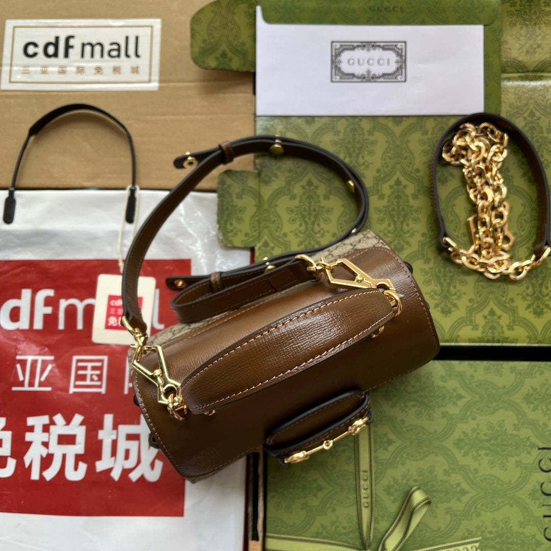 gg Ophidia gg Horsebit 1955 Mini Bag Light Brown And Beige For Women, Women’s Bags 8.6in/22cm gg 703848 9AAAJ 8563