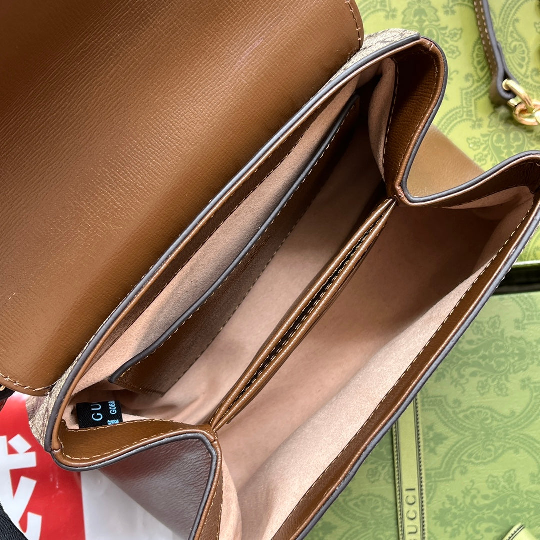 gg Ophidia gg Horsebit 1955 Mini Bag Light Brown And Beige For Women, Women’s Bags 8.6in/22cm gg 703848 9AAAJ 8563