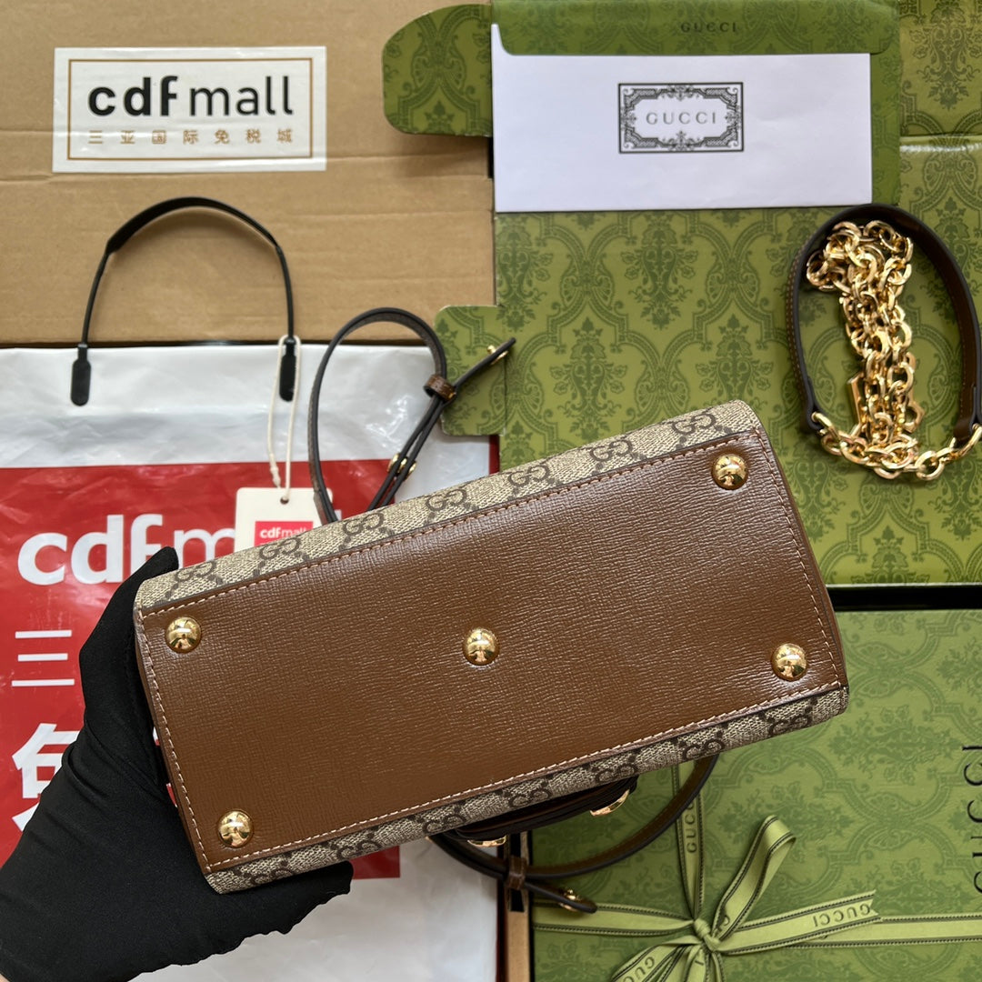 gg Ophidia gg Horsebit 1955 Mini Bag Light Brown And Beige For Women, Women’s Bags 8.6in/22cm gg 703848 9AAAJ 8563