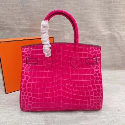 HM BIRKIN 25 CROCODILE GOLD-TONED HARDWARE DARK PINK 25CM
