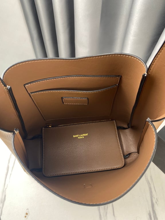 SAINT LAURENT LE 5 A 7 SOFT SMALL HOBO BAG IN SMOOTH LEATHER BROWN