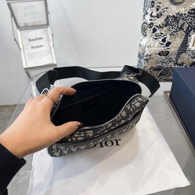 DIR OBLIQUE JACQUARD BLACK AND BEIGE BELT BAG 24CM HIGH QUALITY