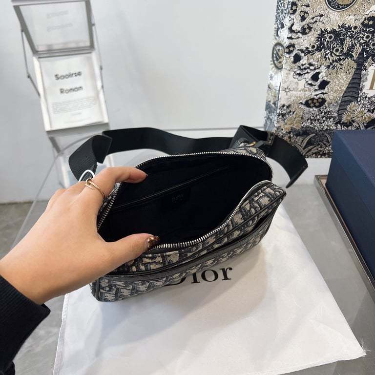 DIR OBLIQUE JACQUARD BLACK AND BEIGE BELT BAG 24CM HIGH QUALITY