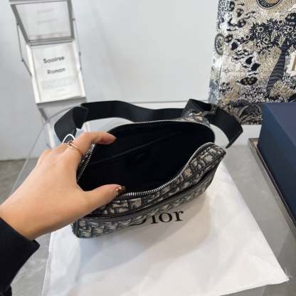 DIR OBLIQUE JACQUARD BLACK AND BEIGE BELT BAG 24CM HIGH QUALITY