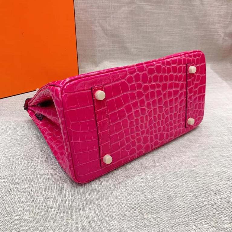 HM BIRKIN 25 CROCODILE GOLD-TONED HARDWARE DARK PINK 25CM